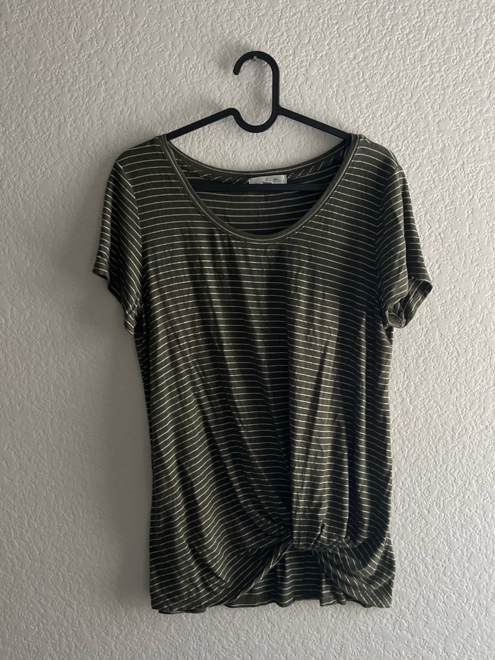 Olive Green Striped Short-Sleeve Knot Front Tee